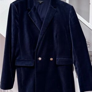 Ann Taylor Midnight Blue Stretch Velvet Suit Jacket and Pants